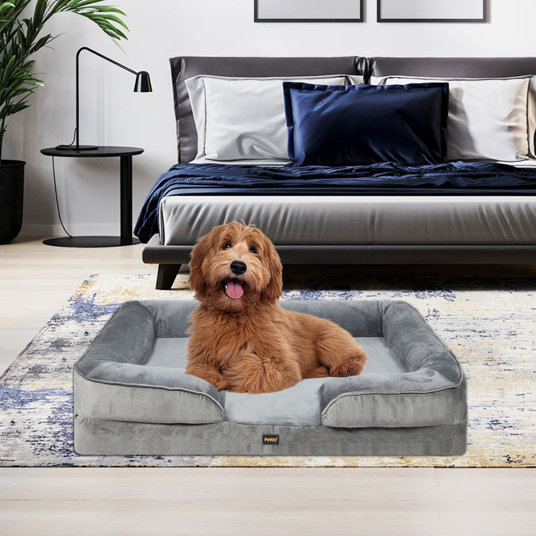 Dog happily resting on the PaWz OrthoCush in a modern home setting