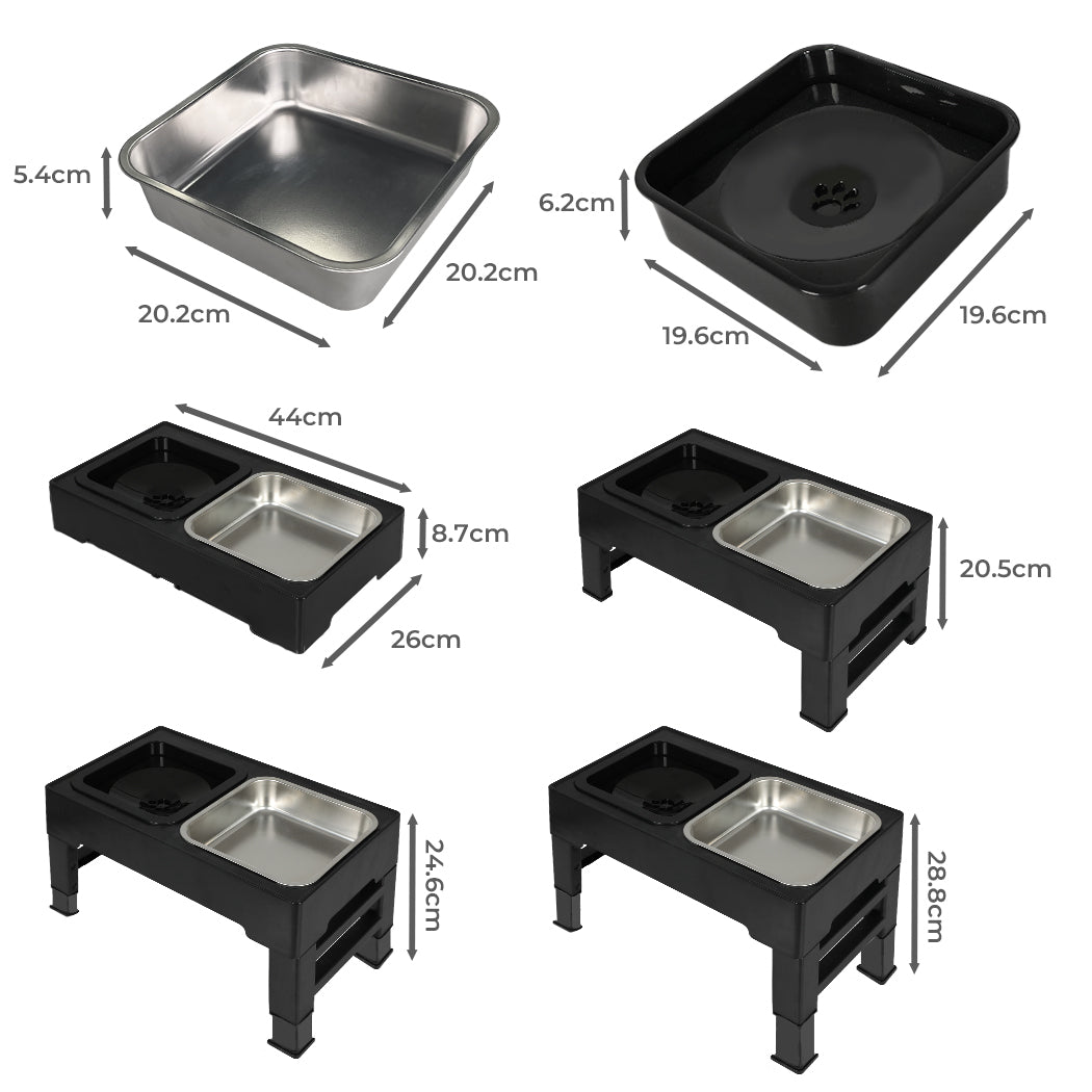 Size guide for all four elevation settings and bowl dimensions