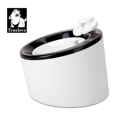 TrueLove WaterFlow pet fountain with sleek white design and USB-powered setup