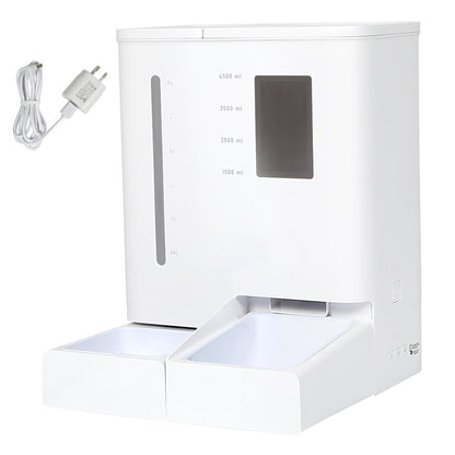 PaWz SmartFeast WiFi Pet Feeder showing dual food and water bowls with USB power cable