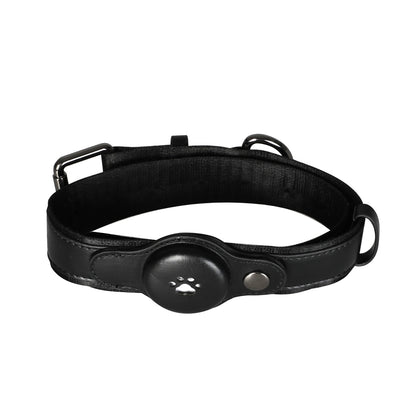 PaWz TrackCollar – adjustable black Bluetooth pet tracking collar with waterproof tracker and metal buckle hardware