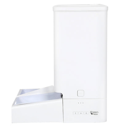 Side profile of the PaWz SmartFeast feeder highlighting its slim design and water bowl