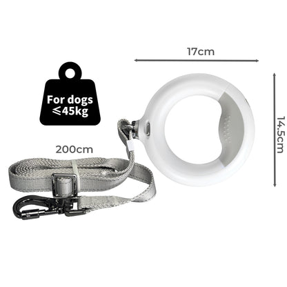PaWz GlowLead in white – 2m leash, supports dogs up to 45kg, with tangle-free clip and light-up handle