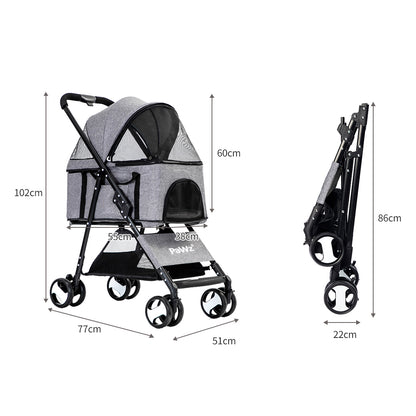 PaWz Large Pet Stroller Dog Cat Travel Grey-1910112545205784578