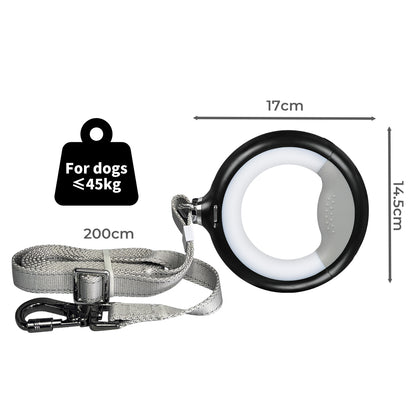 PaWz GlowLead in black – 2m leash, supports dogs up to 45kg, with tangle-free clip and light-up handle