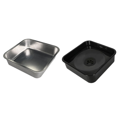 Detachable stainless steel bowls displayed beside anti-spill base