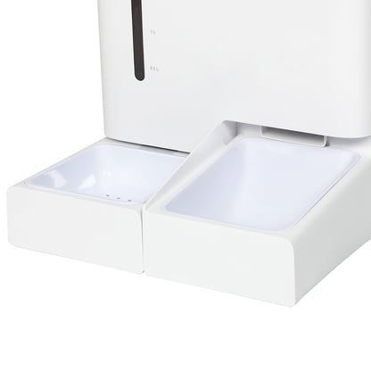 Close-up view of twin feeding bowls on PaWz SmartFeast smart pet feeder