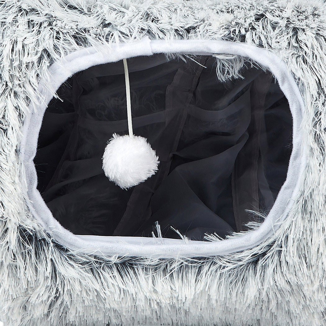 Pawz Cat Tunnel Foldable Fluffy Plush Play Tube Grey-1894516796472561667